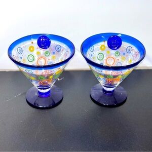 Hand Blown Margarita Glass Kosta Boda Royal Carribean Swirl Glass Set of 2